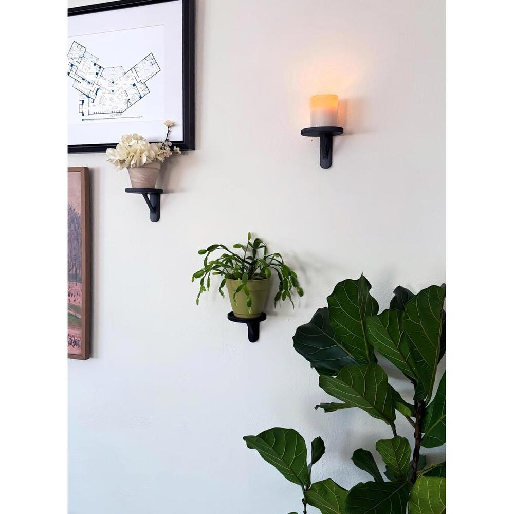 Modern 3D Printed Wall Plant Shelf Black | Floating Plant Holder Home Decor